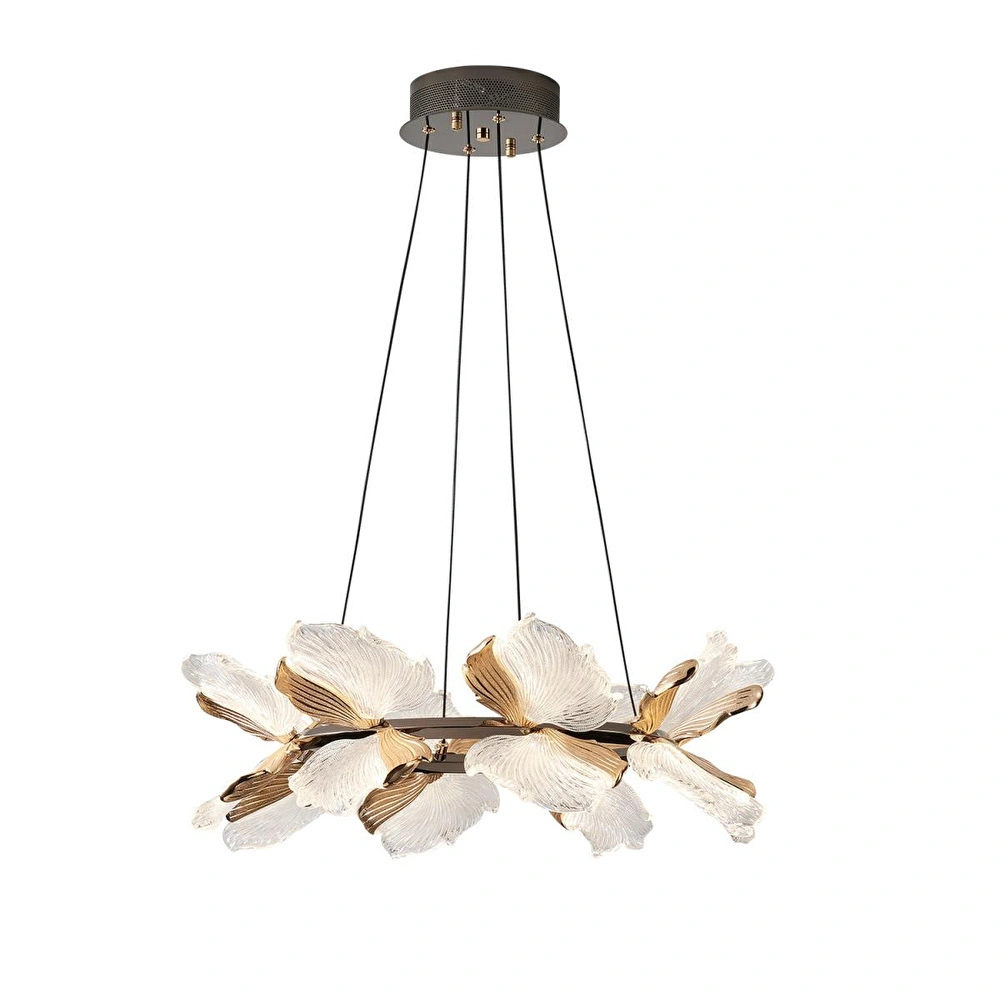 Apliqa Taran 60'lik Siyah Gold Çiçek Desenli 80 Watt Yuvarlak Modern Salon Led Avize görseli 3