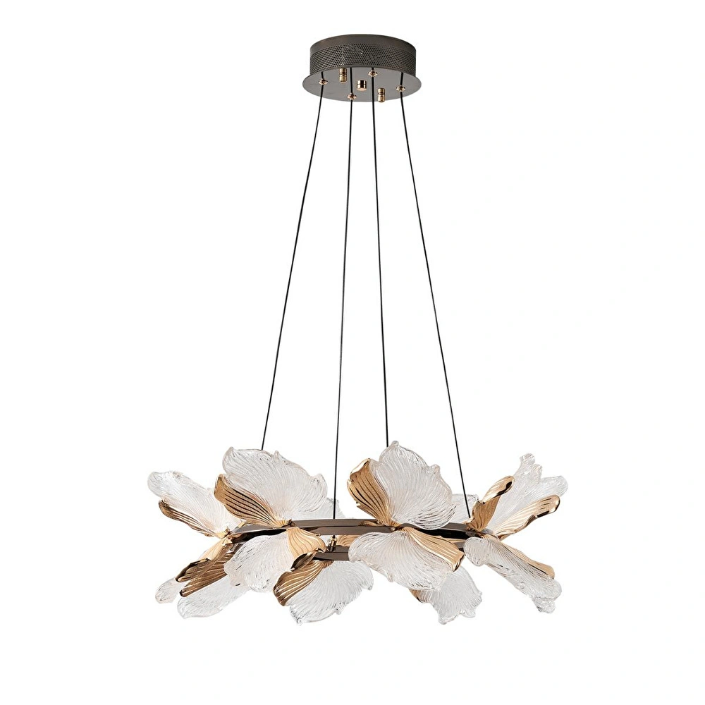 Apliqa Taran 60'lik Siyah Gold Çiçek Desenli 80 Watt Yuvarlak Modern Salon Led Avize görseli 2