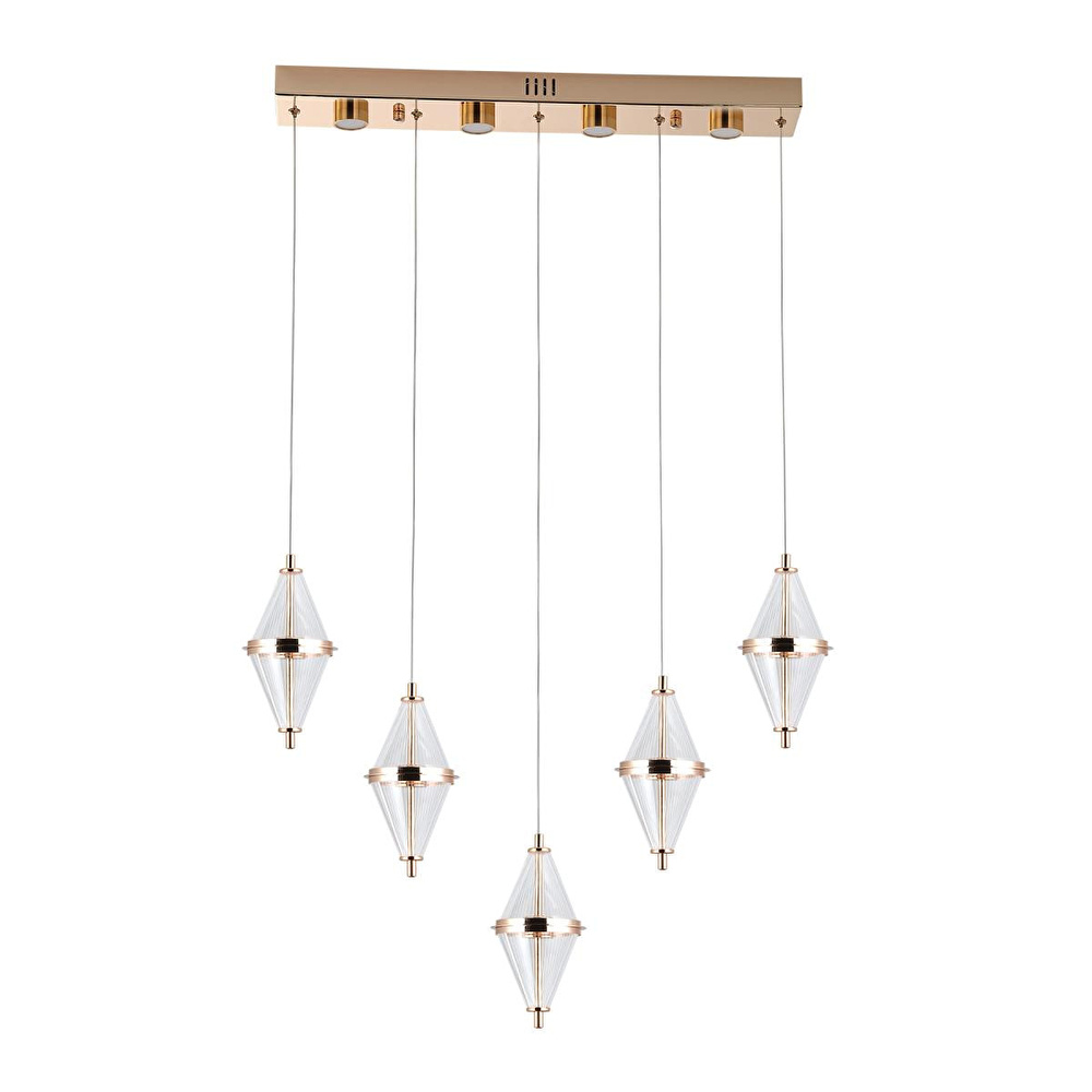Apliqa Harold 5'li 37 Watt Sıralı Gold Ledli Modern Salon Avize görseli 2
