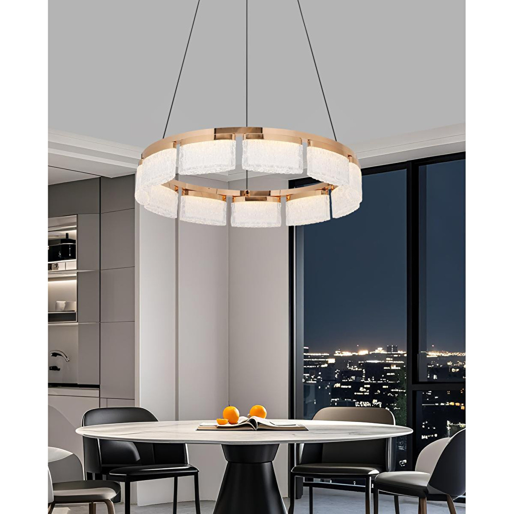 Apliqa Rosae 60'lık Gold Krisatal Yuvarlak Sarkıt Salon Led Avize görseli 1