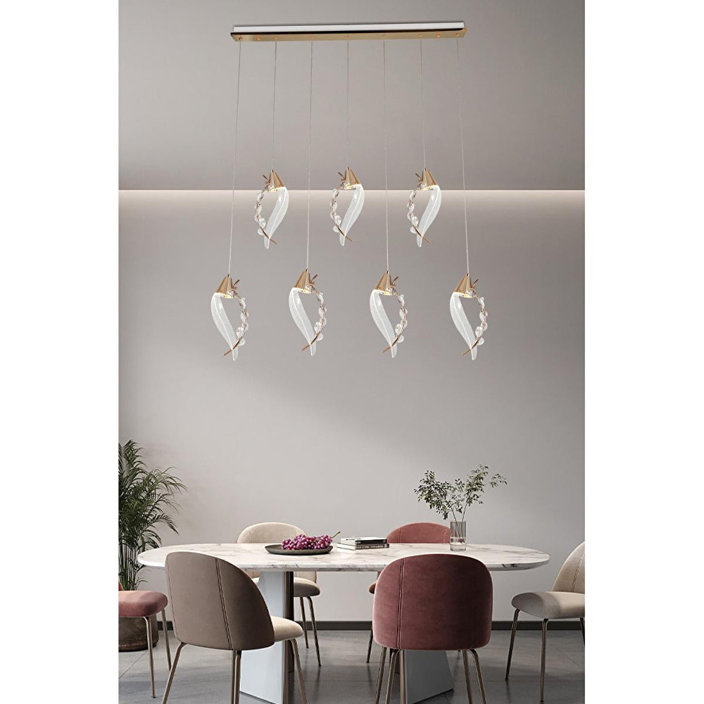 Apliqa Ardea 7'li Gold Sıralı Sarkıt Salon Led Avize görseli 1