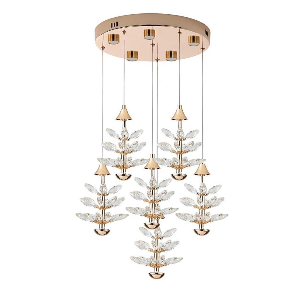 Apliqa Serap 6'lı 65 Watt 3000k Yuvarlak Gold Kristal Taşlı Ledli Salon Avize görseli 2