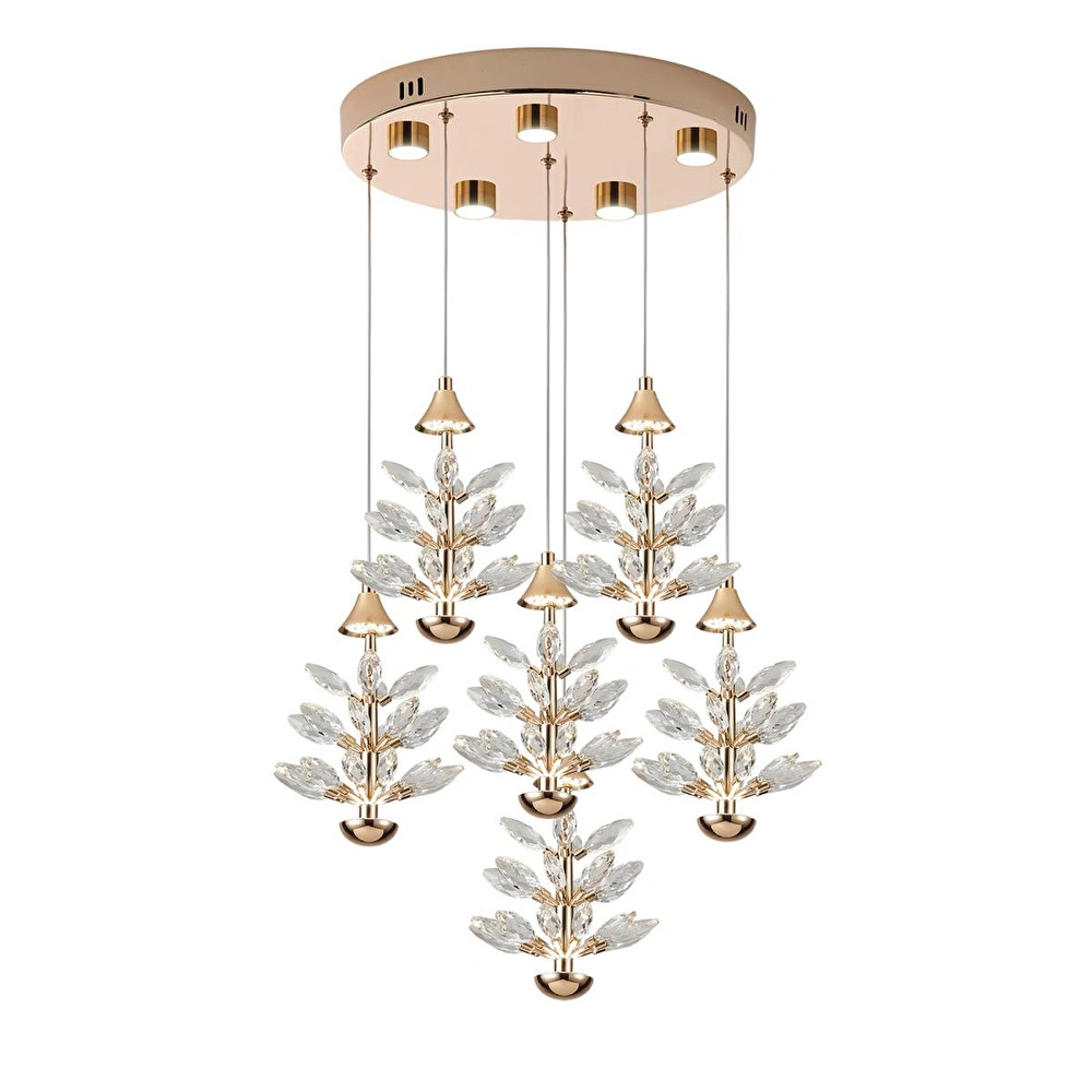 Apliqa Serap 6'lı 65 Watt 3000k Yuvarlak Gold Kristal Taşlı Ledli Salon Avize görseli 1