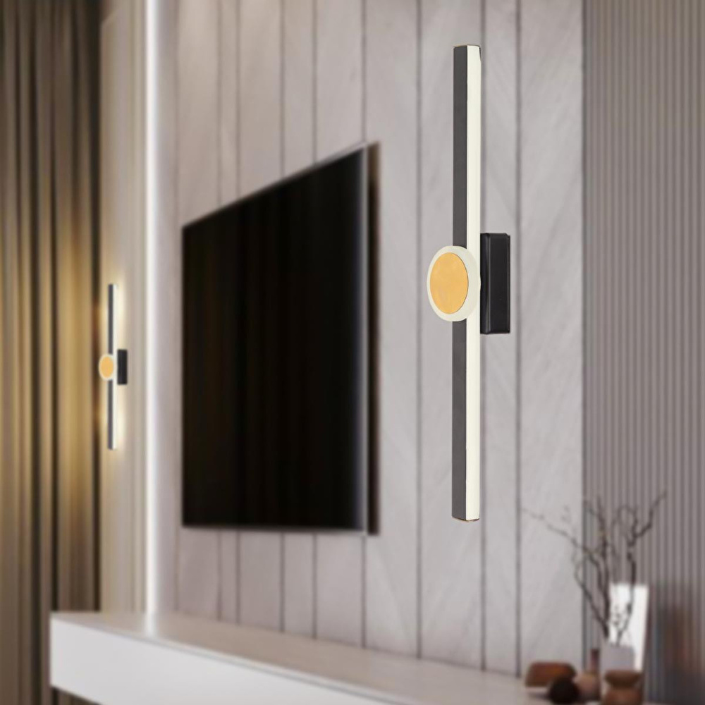 Apliqa Disk Siyah Gold 26 Watt Modern Tasarım Banyo Koridor Ledli Salon Aplik görseli 1