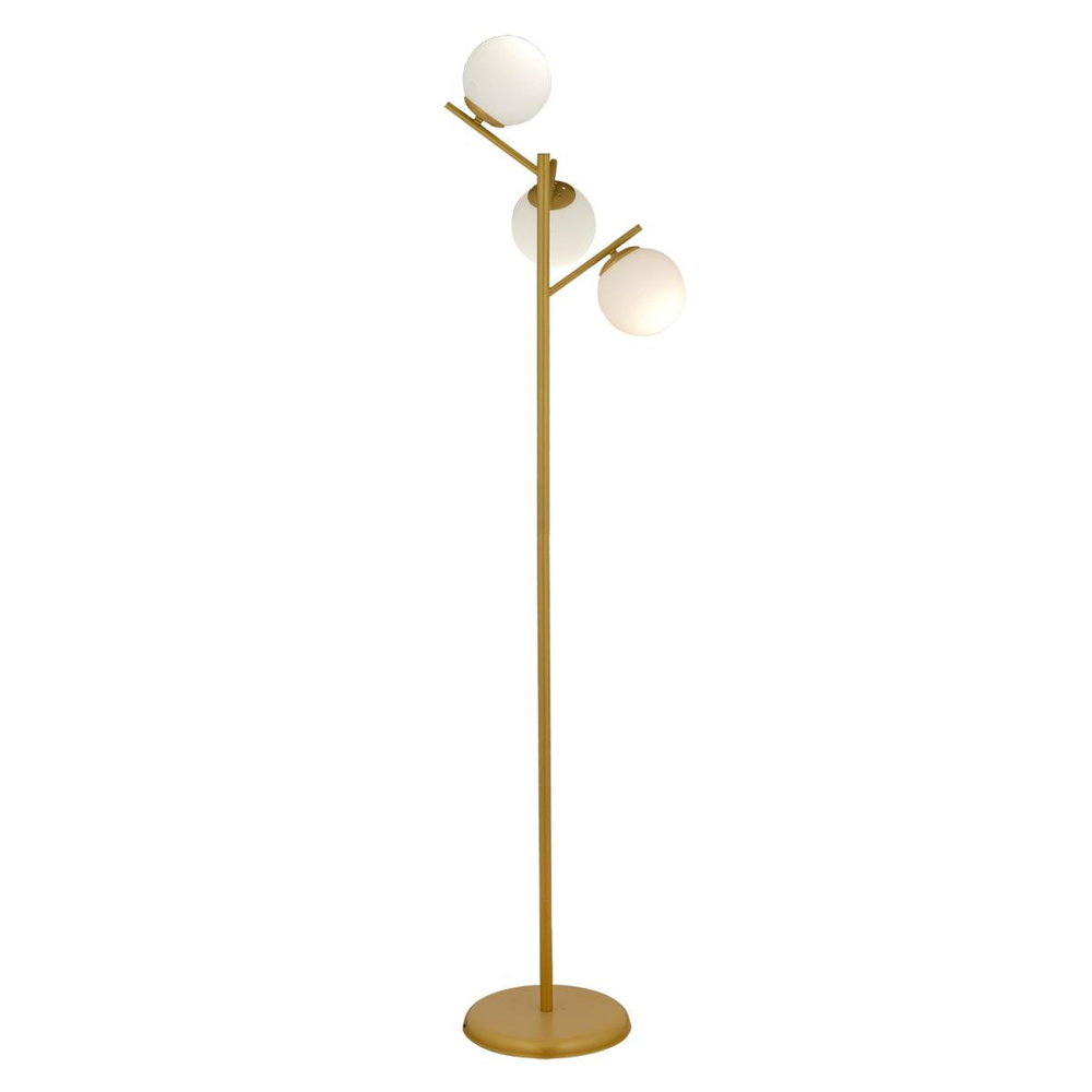 Apliqa Renji 3lü Gold Boyalı Beyaz Camlı Modern Tasarım Metal Lambader görseli 3