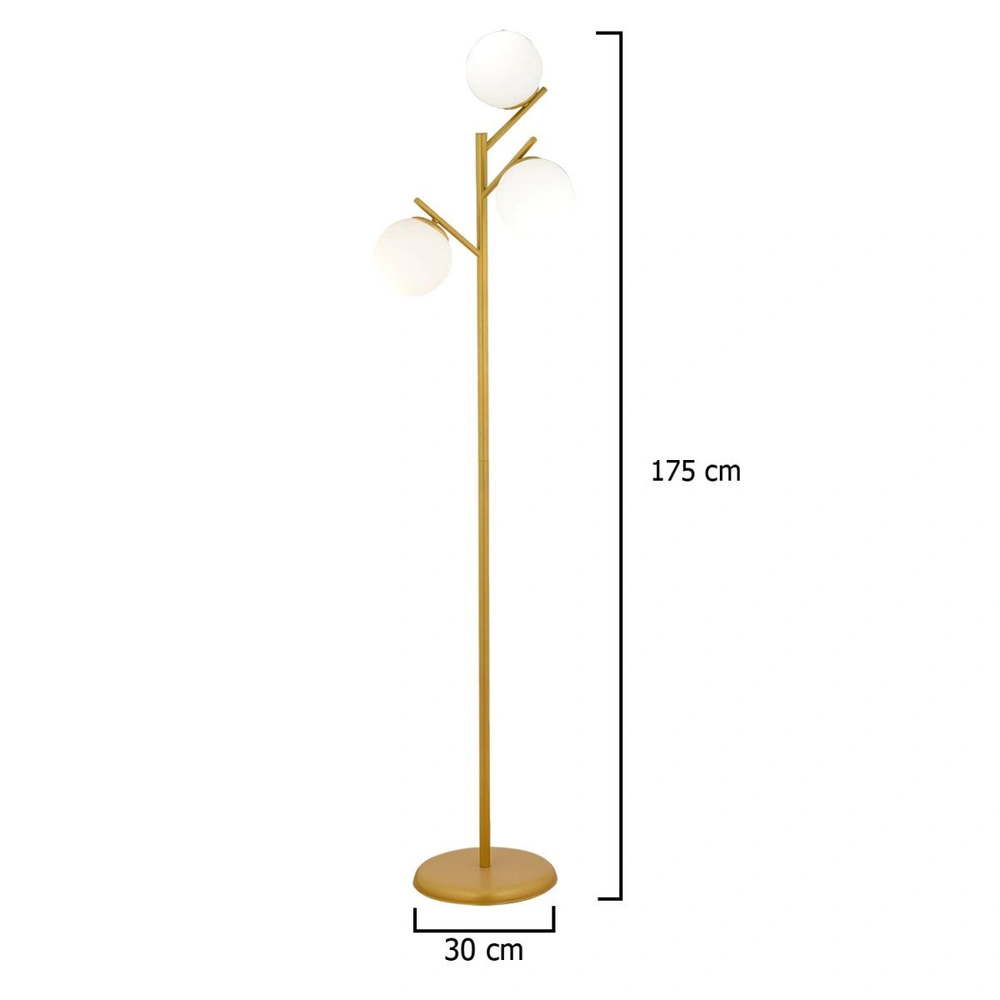 Apliqa Renji 3lü Gold Boyalı Beyaz Camlı Modern Tasarım Metal Lambader görseli 5
