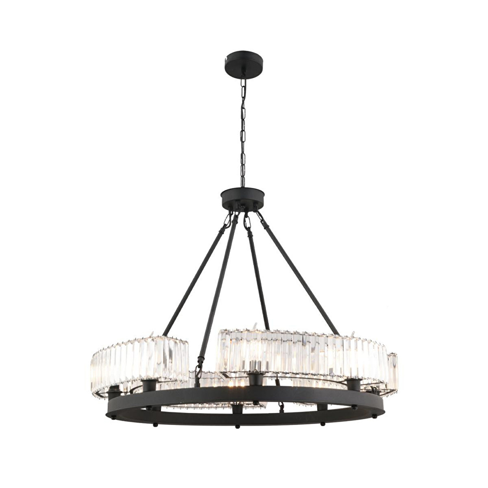 Apliqa Azalea 8li Siyah Kristalli Taşlı Modern Tasarım Kristal Büyük Salon Avize görseli 2