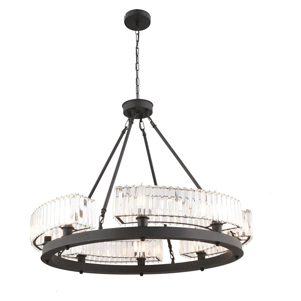 Apliqa Azalea 8li Siyah Kristalli Taşlı Modern Tasarım Kristal Büyük Salon Avize görseli 3
