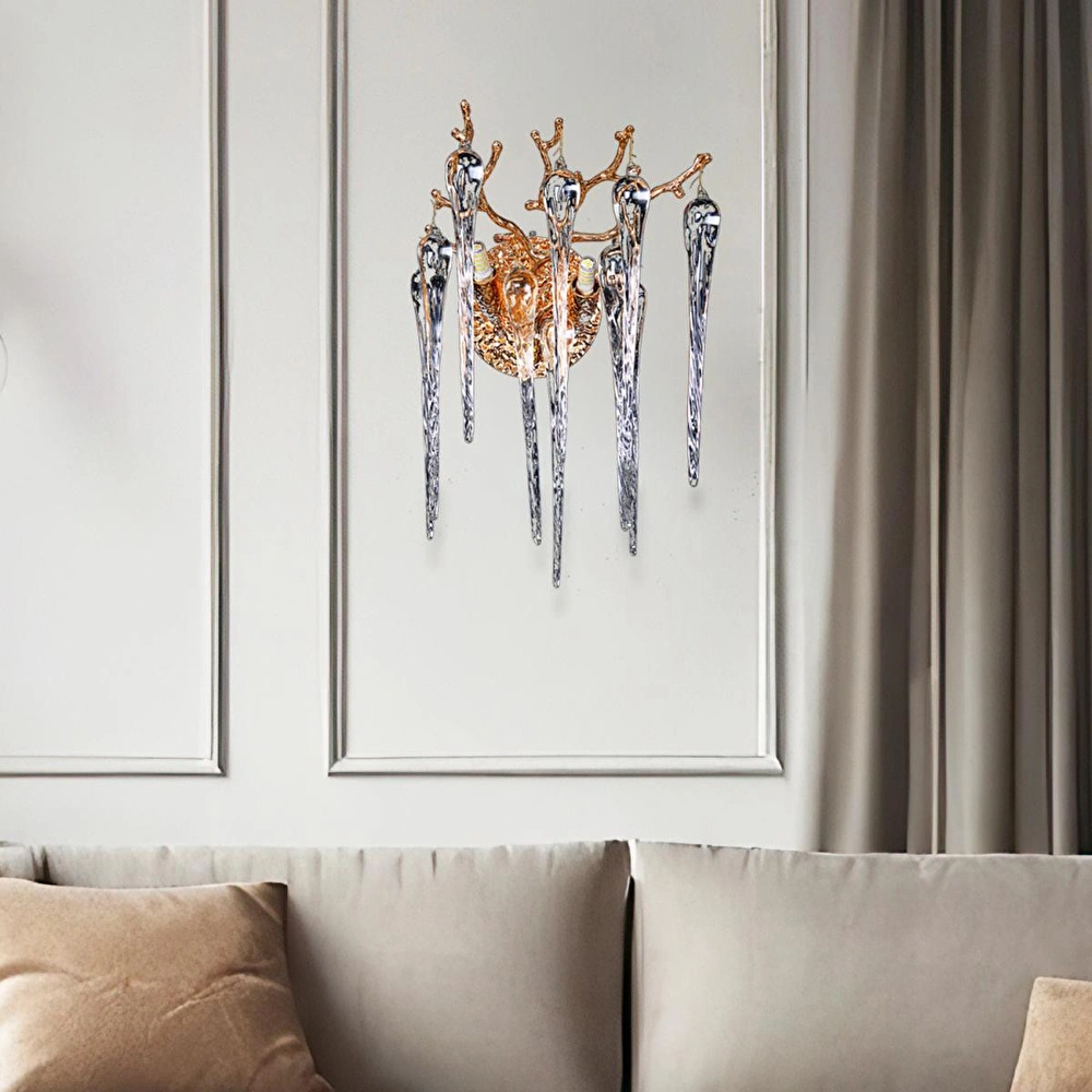 Apliqa Laura Gold Kristal Taşlı Modern Tasarım Su Damlası Taşlı Duvar Lambası Salon Aplik görseli 1