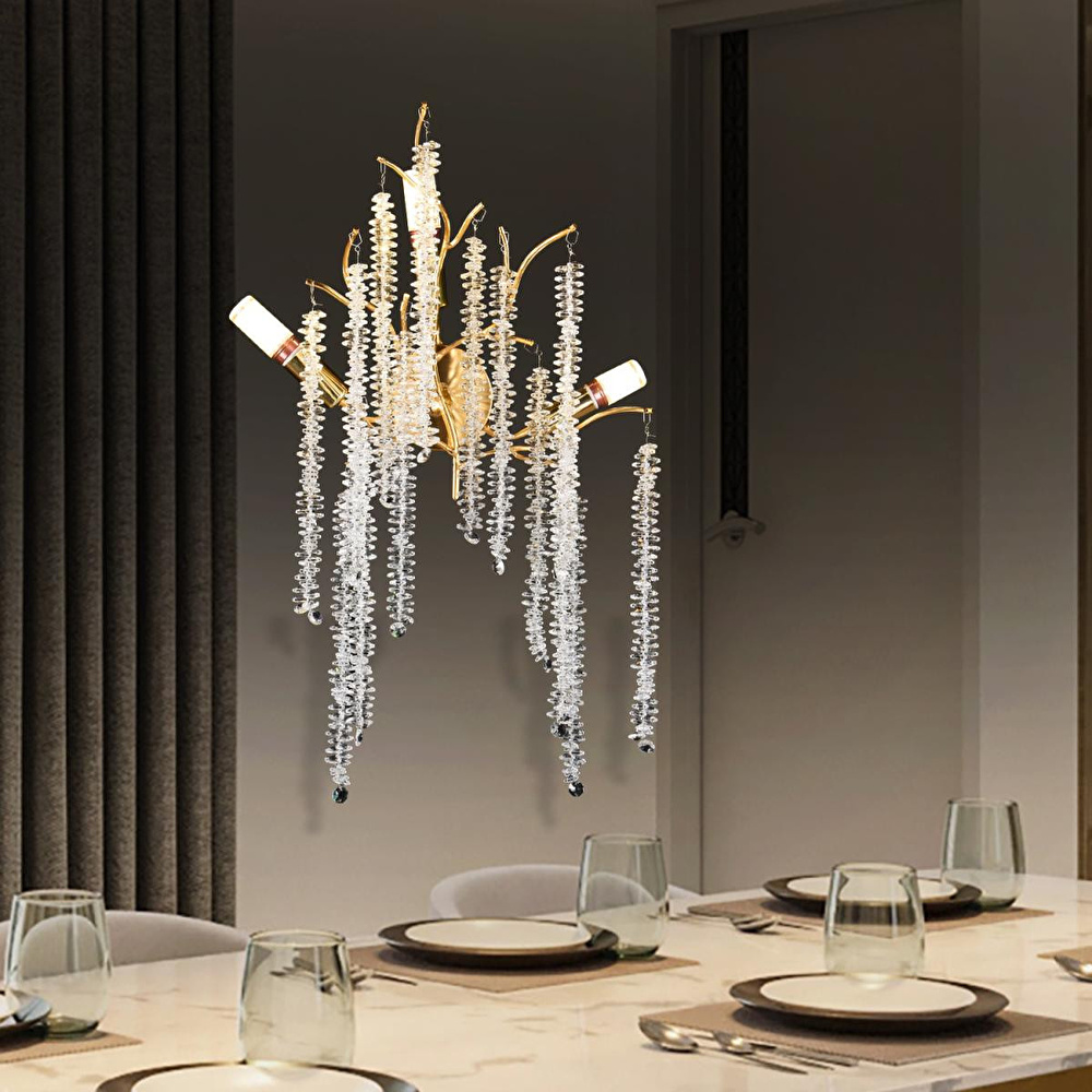 Apliqa Dina Serip Gold Kaplamalı Modern Tasarım Salon Kristal Yatak Başı Aplik görseli 1