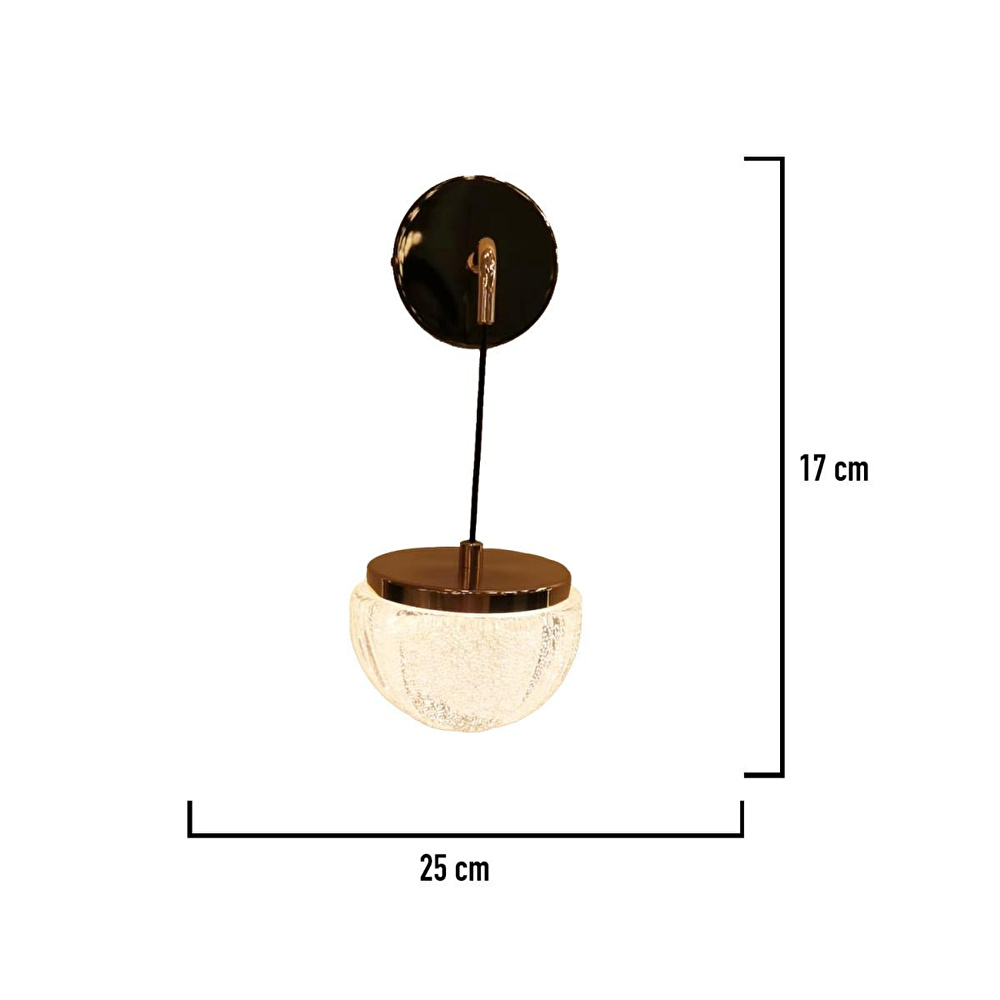 Apliqa Derem Siyah Gold 8 Watt Kristal Taşlı Salon Led Aplik görseli 3