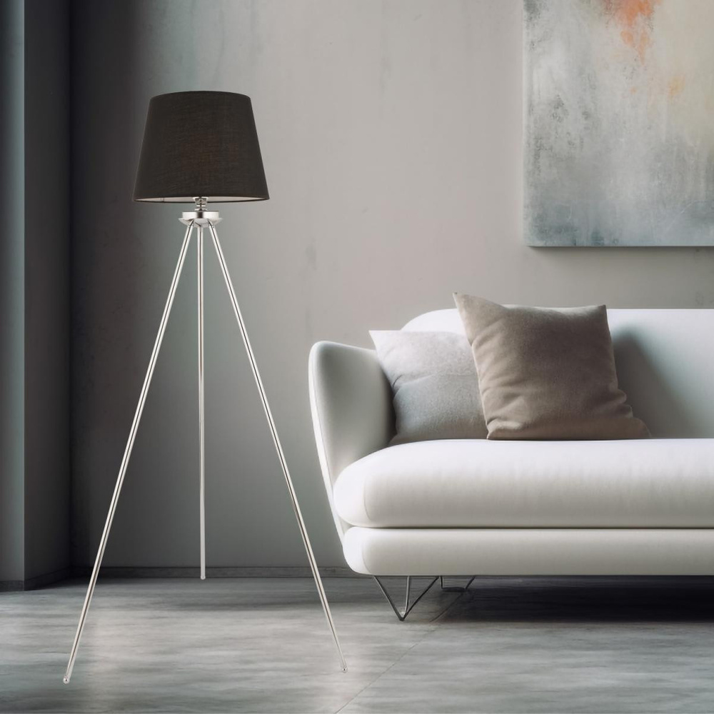 Apliqa Epona Siyah Şapkalı Krom Modern Dekoratif Salon Lambader görseli 1
