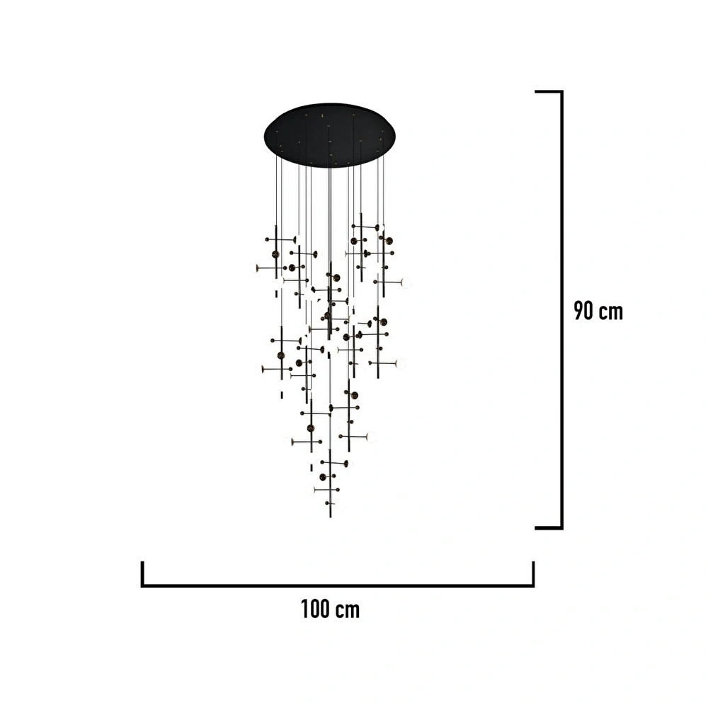 Apliqa Addo Siyah 13'lü 52 Watt Yuvarlak Modern Sarkıt Koridor, Salon Sarkıt Led Avize görseli 3