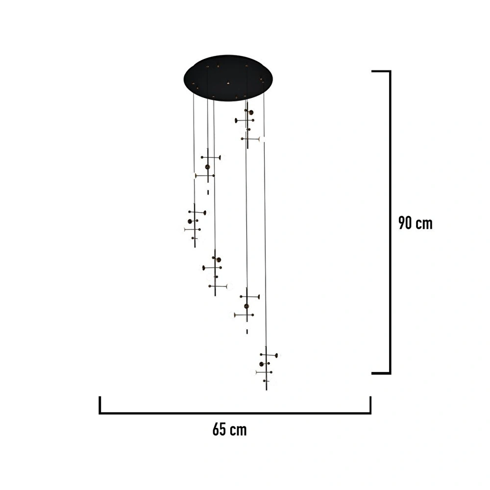 Apliqa Addo Siyah 6'lı 24 Watt Modern Sarkıt Koridor, Salon Sarkıt Led Avize görseli 3