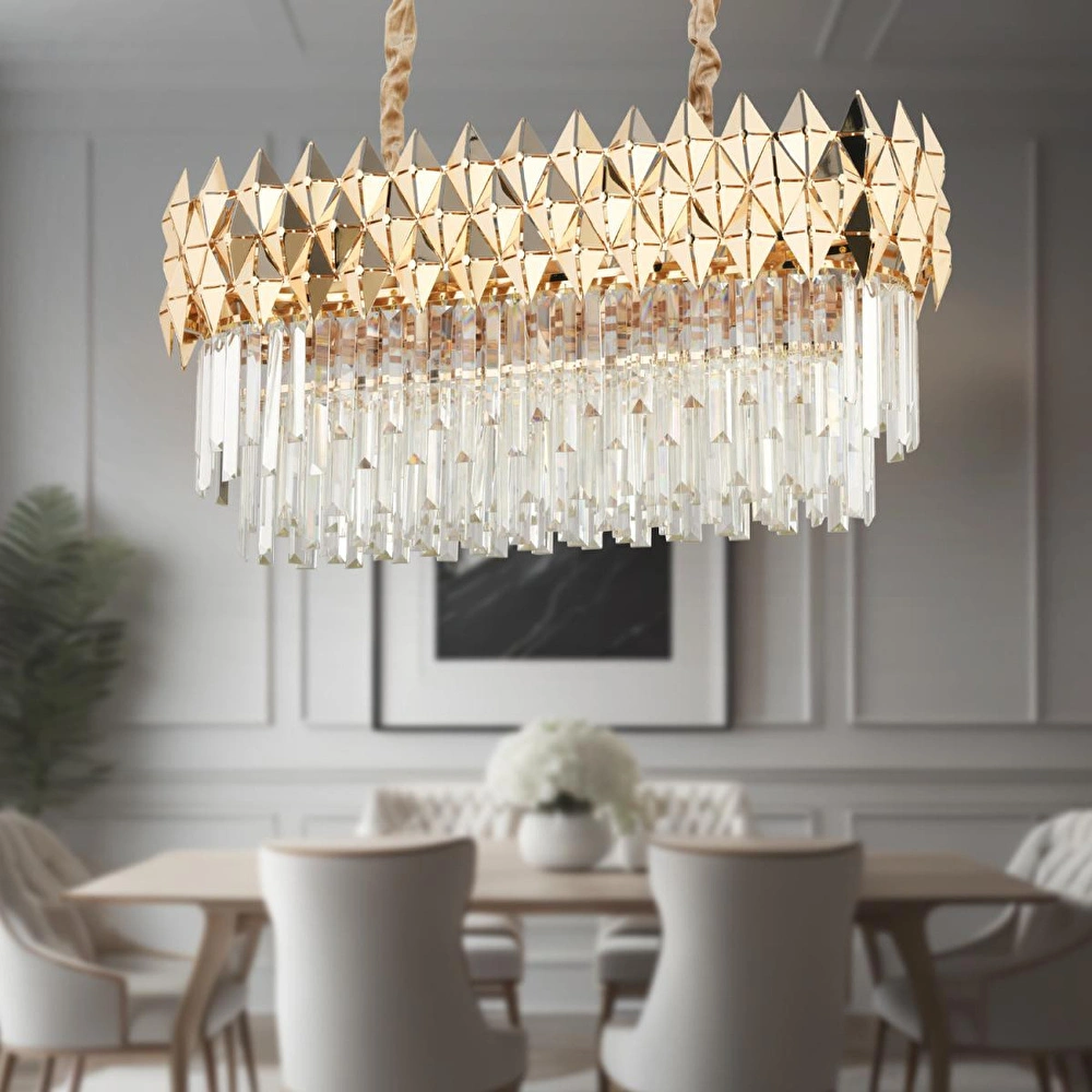 Apliqa Rodya 80'lik Sıralı Gold Kristal Taşlı Modern Yemek Odası Salon Sarkıt Avize görseli 1