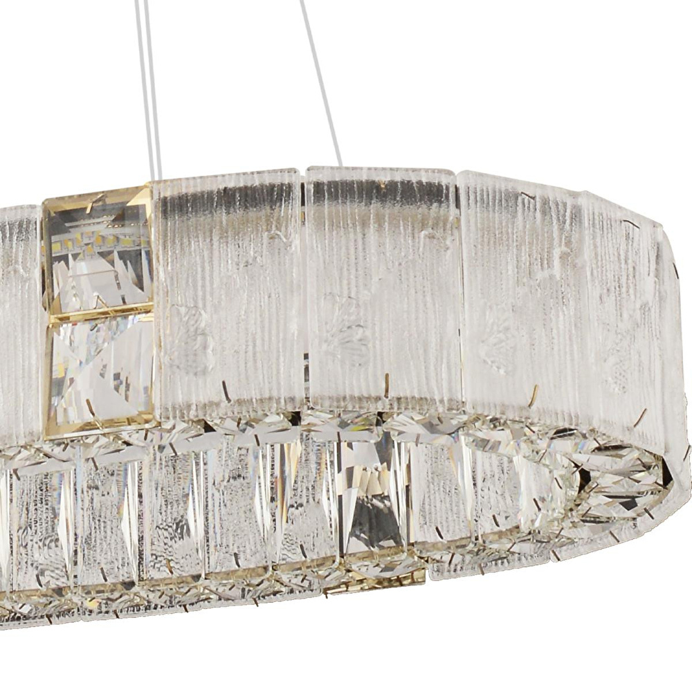 Apliqa Rocco Elips 3 Renkli Ledli 49 Watt Gold Kaplamalı Kristal Taşlı Sarkıt Led Salon Yemek Masa Üstü Avize görseli 4