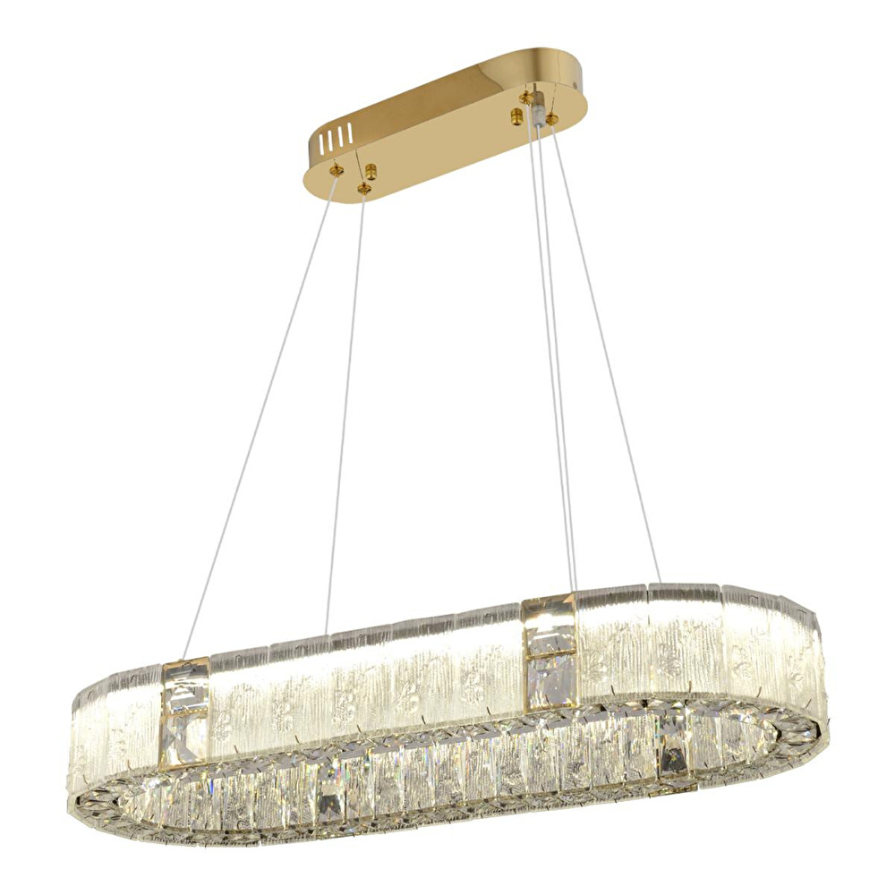 Apliqa Rocco Elips 3 Renkli Ledli 49 Watt Gold Kaplamalı Kristal Taşlı Sarkıt Led Salon Yemek Masa Üstü Avize görseli 2