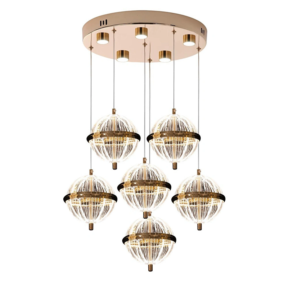 Apliqa Barkın 6'lı 40 Watt Yuvarlak Gold Ledli Modern Salon Avize görseli 2