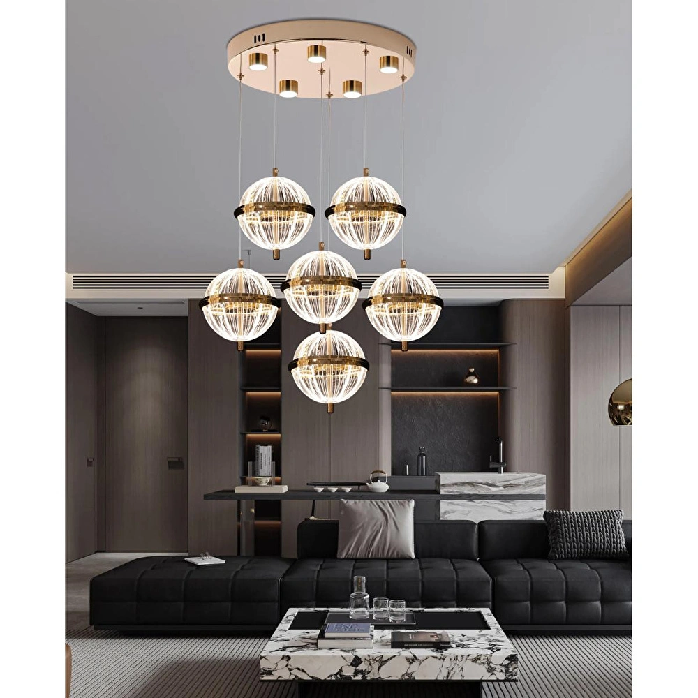 Apliqa Barkın 6'lı 40 Watt Yuvarlak Gold Ledli Modern Salon Avize görseli 1