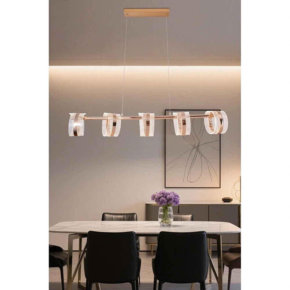 Apliqa Linea 5'li Gold Sıralı Salon Sarkıt Led Avize görseli 1
