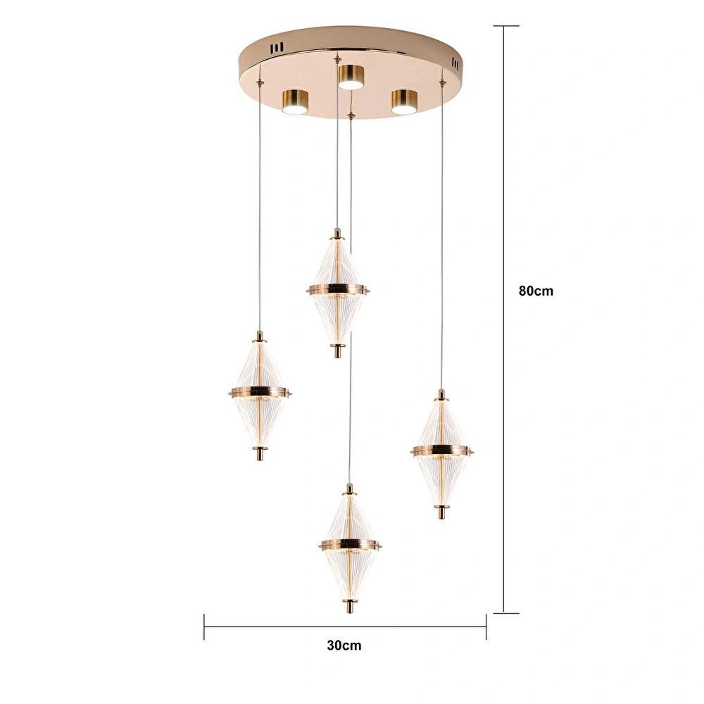 Apliqa Harold 4'lü 24 Watt Yuvarlak Gold Ledli Modern Salon Avize görseli 4