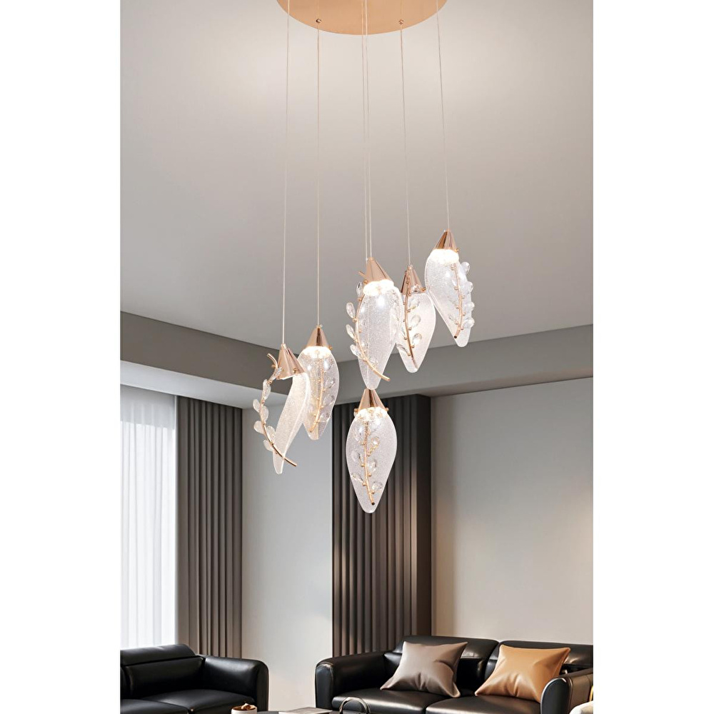 Apliqa Ardea 6'lı Gold Yuvarlak Sarkıt Salon Led Avize görseli 1