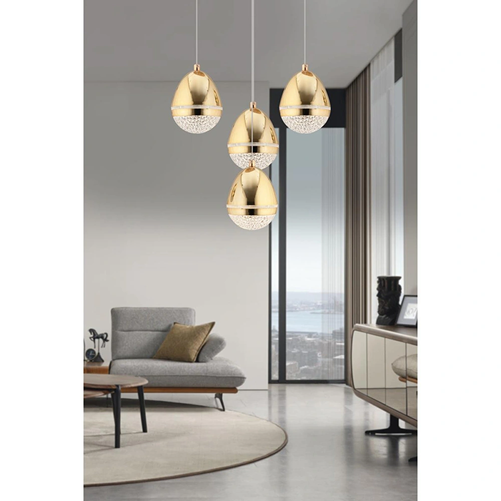 Apliqa Amaya 4'lü Yuvarlak Gold Damla Başlıklı Modern Salon Led Avize görseli 1