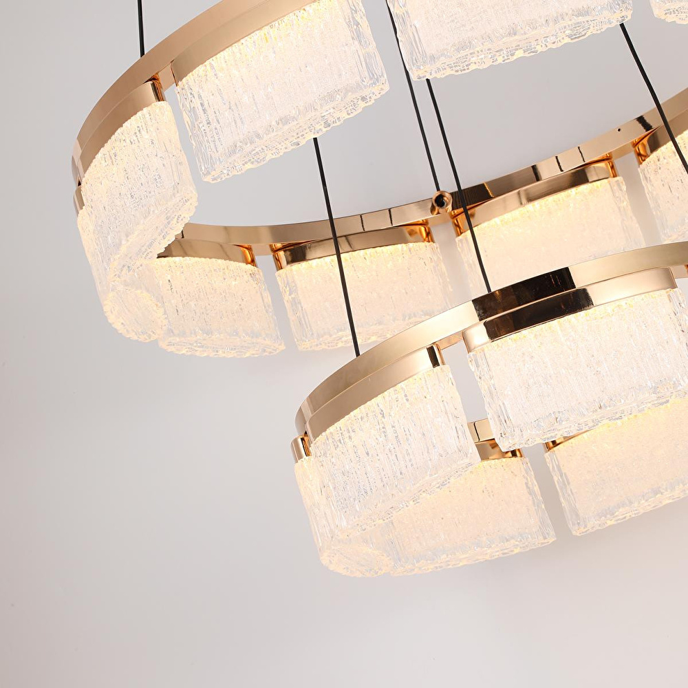 Apliqa Rosae 2 Katlı Gold Krisatal Yuvarlak Sarkıt Salon Led Avize görseli 5