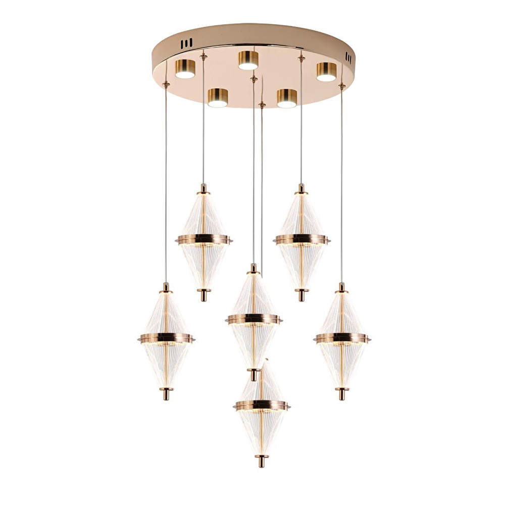 Apliqa Harold 6'lı 40 Watt Yuvarlak Gold Ledli Modern Salon Avize görseli 2