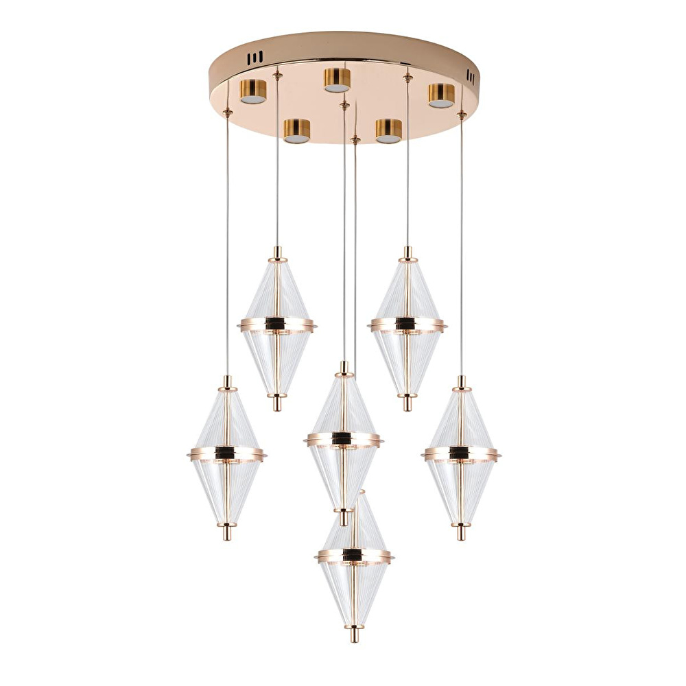 Apliqa Harold 6'lı 40 Watt Yuvarlak Gold Ledli Modern Salon Avize görseli 3