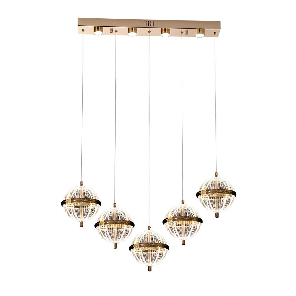 Apliqa Barkın 5'li 37 Watt Sıralı Gold Ledli Modern Salon Avize görseli 2