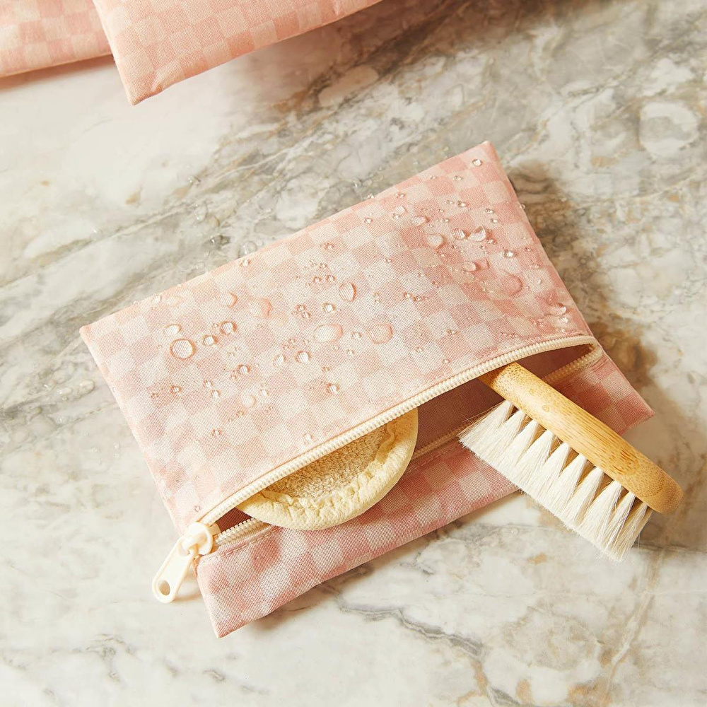 Ocean Home Textile 3'lü Su Geçirmez Pvc Astarlı Pembe Dama Desen Islak Kuru Çantası 20 X 13 / 24 X 20 / 30 X 24 Cm görseli 2