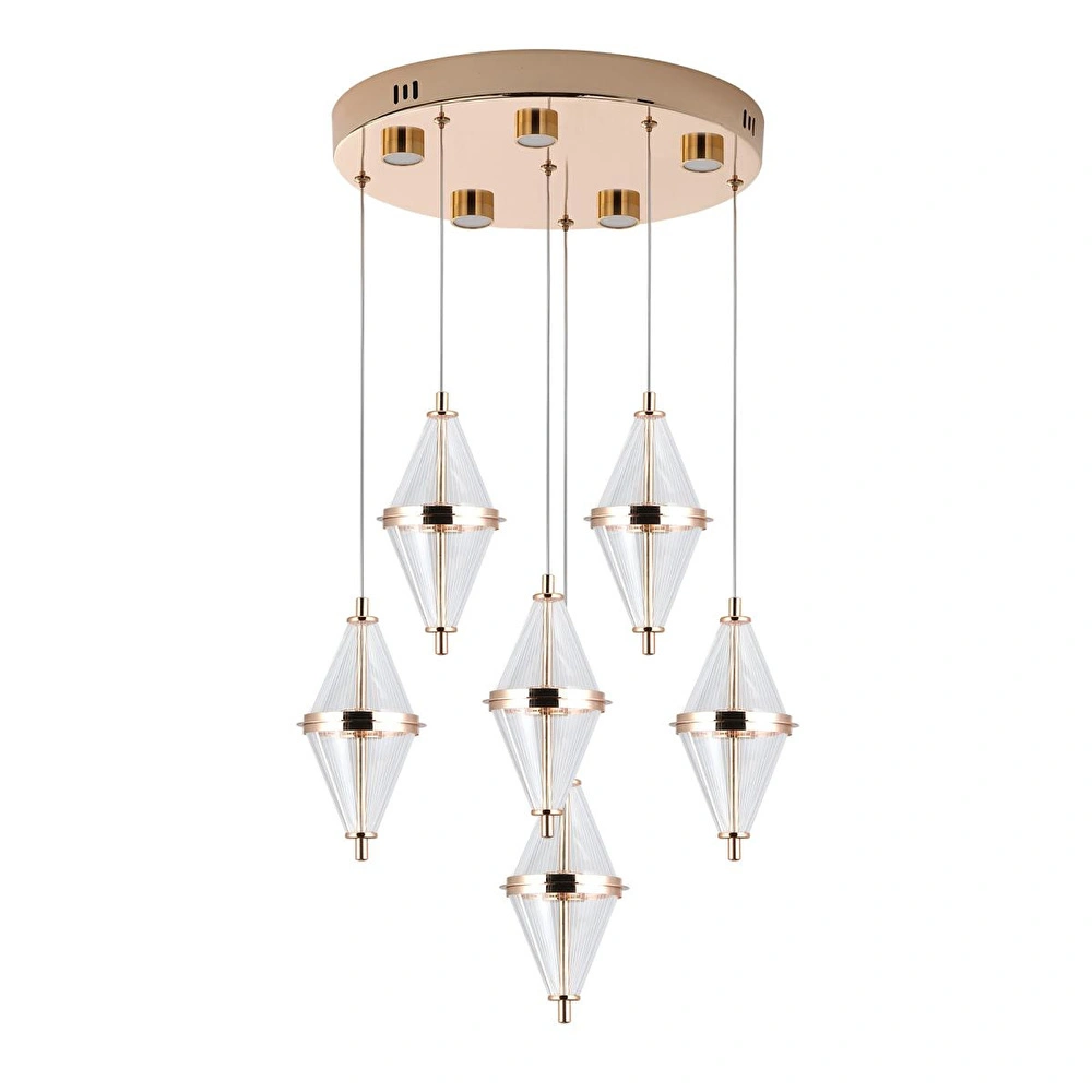 Apliqa Edward 6'lı 70 Watt Yuvarlak Gold Ledli Modern Salon Avize görseli 3