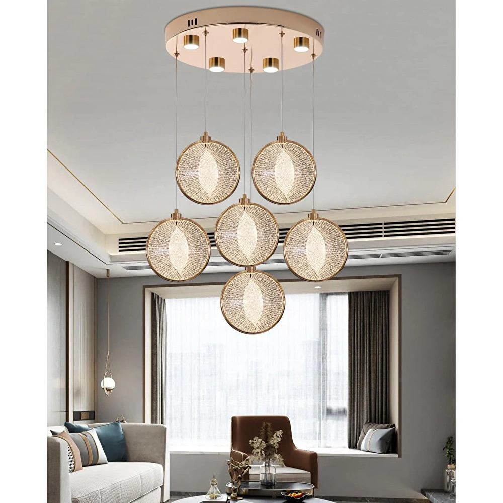 Apliqa Edward 6'lı 70 Watt Yuvarlak Gold Ledli Modern Salon Avize görseli 1