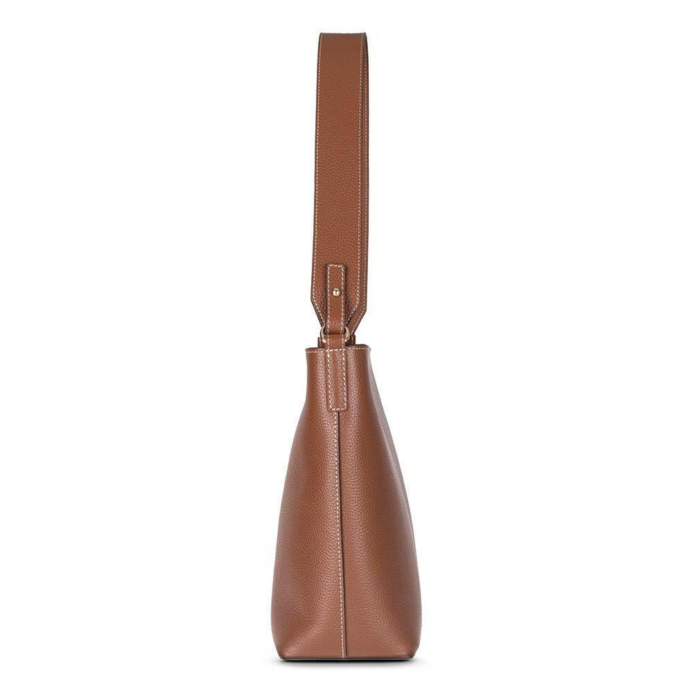 Bloominbag Milano Zip Tote – Warm Camel Hakiki Deri Askılı Kadın Omuz Çantası görseli 5