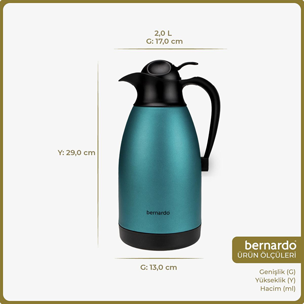 Bernardo Grandio Çelik Termos Turkuaz 2 Litre görseli 2