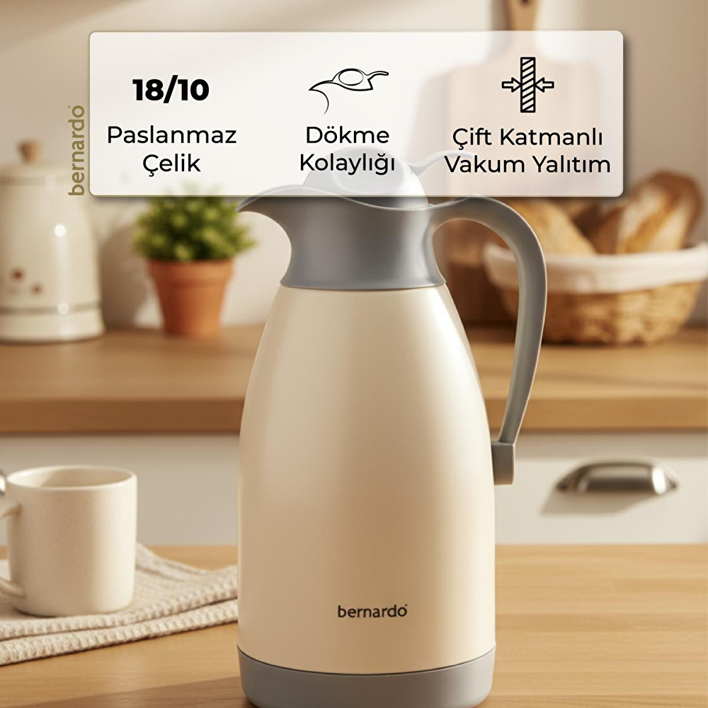 Bernardo Grandio Çelik Termos Krem 2 Litre görseli 5