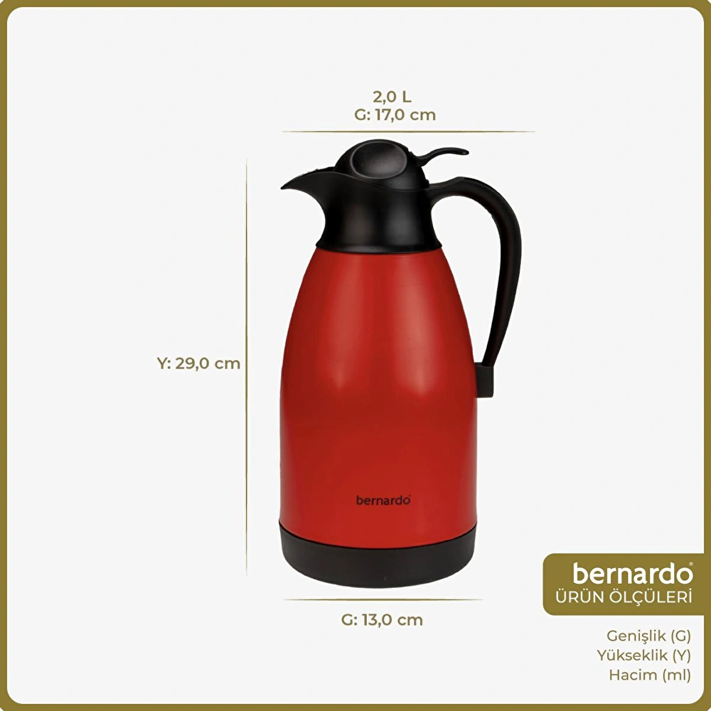 Bernardo Grandio Çelik Termos Kırmızı 2 Litre görseli 2
