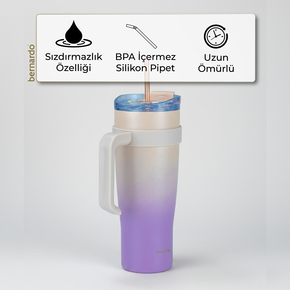Bernardo Alto Pipetli Termos Bardak Pembe 1000ml görseli 4