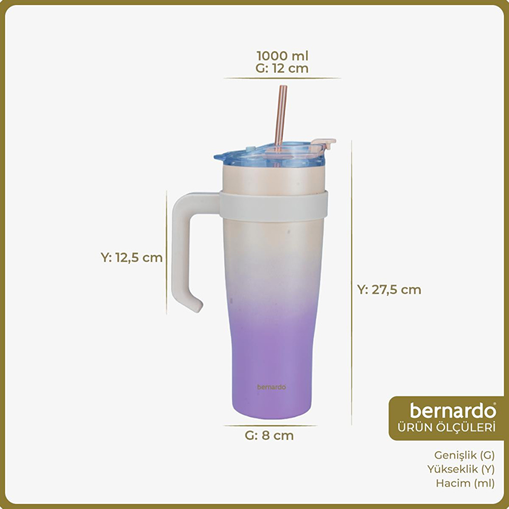 Bernardo Alto Pipetli Termos Bardak Pembe 1000ml görseli 2
