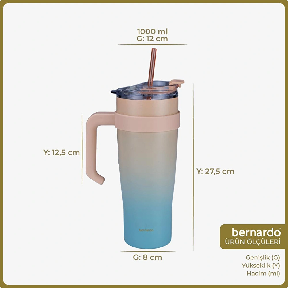 Bernardo Alto Pipetli Termos Bardak Turkuaz 1000ml görseli 2