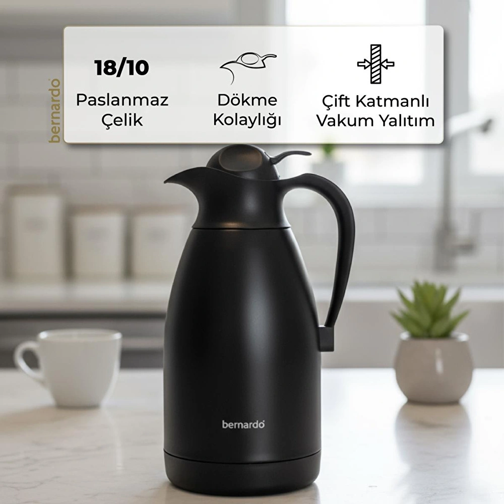 Bernardo Grandio Çelik Termos Siyah 2 Litre görseli 4