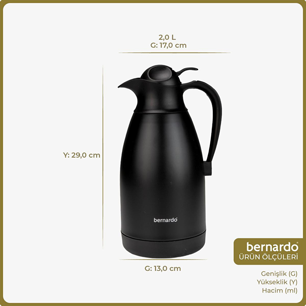Bernardo Grandio Çelik Termos Siyah 2 Litre görseli 2