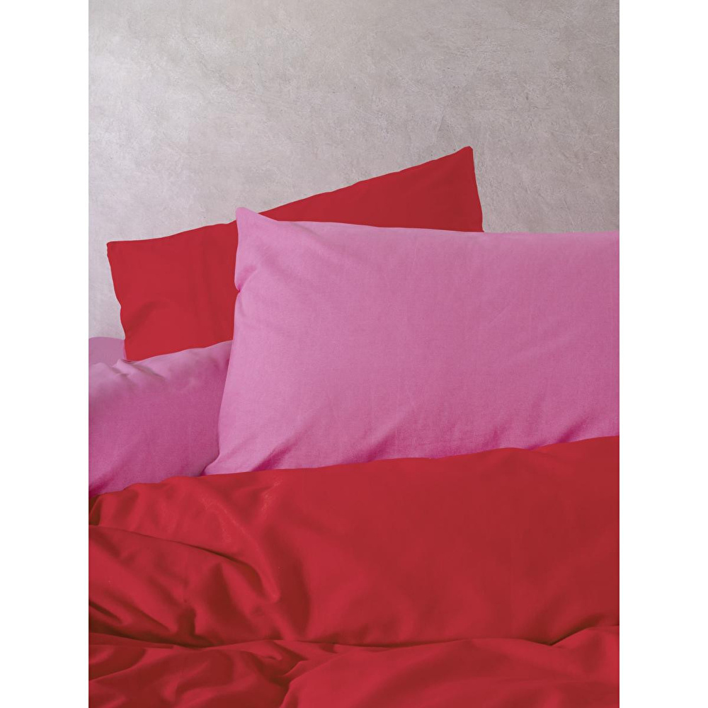 Cozy Home Popping Colors Çift Kişilik Lastikli Çarşaflı Nevresim Takımı Sage Kırmızı-Fuşya görseli 3