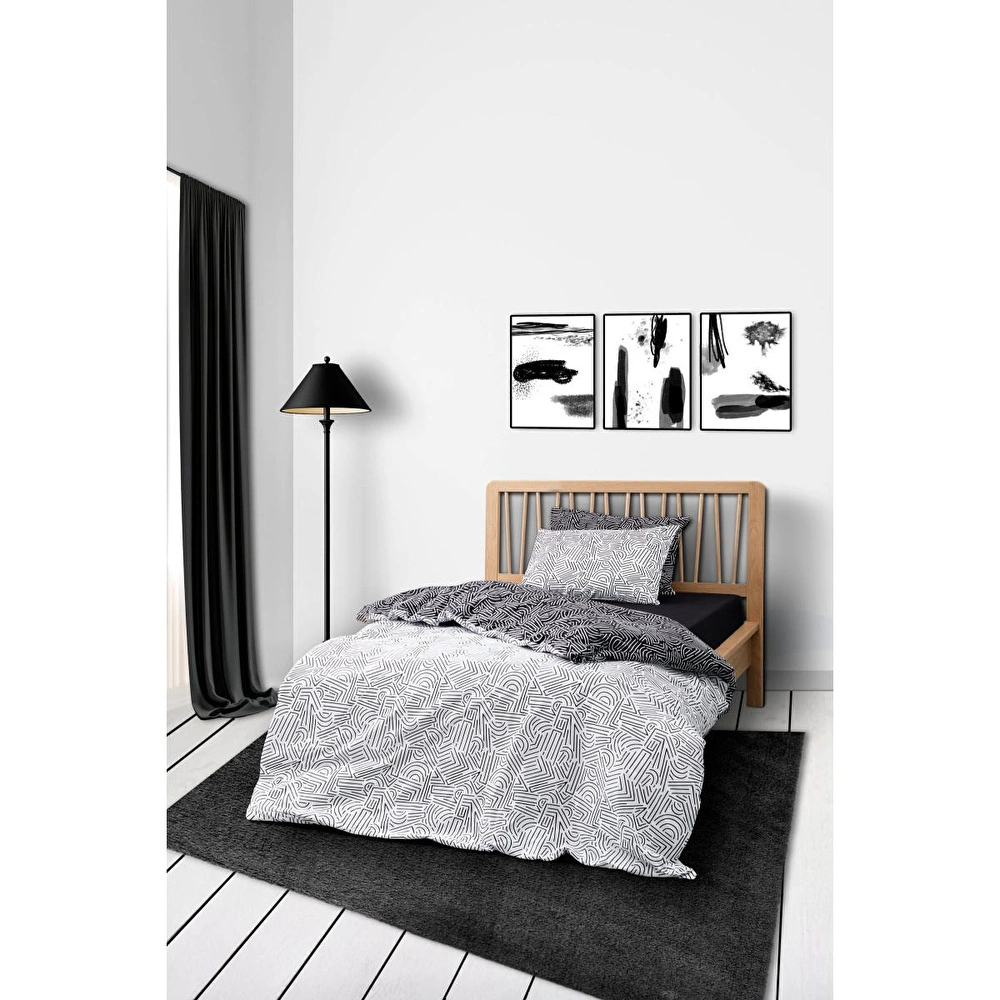 Cozy Home mono Tek Kişilik Lastikli Çarşaflı Nevresim Takımı Maze Siyah görseli 2