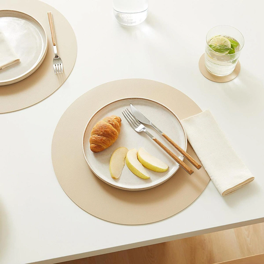 Home Wave 6'lı Bej/taş Renk Suni Deri Amerikan Servis Set Ø 36 Cm görseli 3