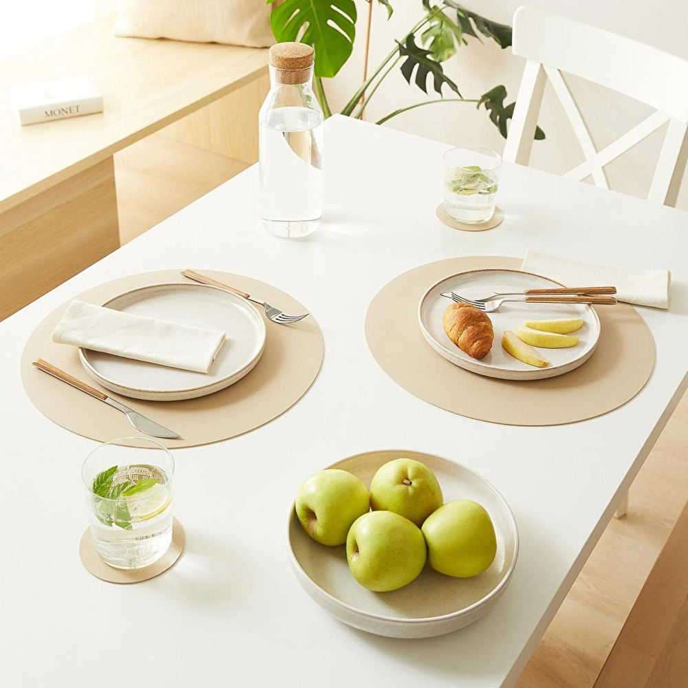 Home Wave 6'lı Bej/taş Renk Suni Deri Amerikan Servis Set Ø 36 Cm görseli 2