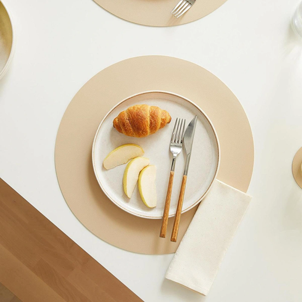 Home Wave 6'lı Bej/taş Renk Suni Deri Amerikan Servis Set Ø 36 Cm görseli 4