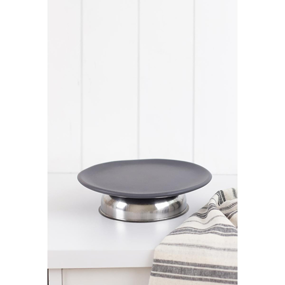Beige & Stone Alçak Metal Ayaklı 23 Cm Seramik Kek Pasta Yuvarlak Servis/sunum Tabak Stand görseli 1