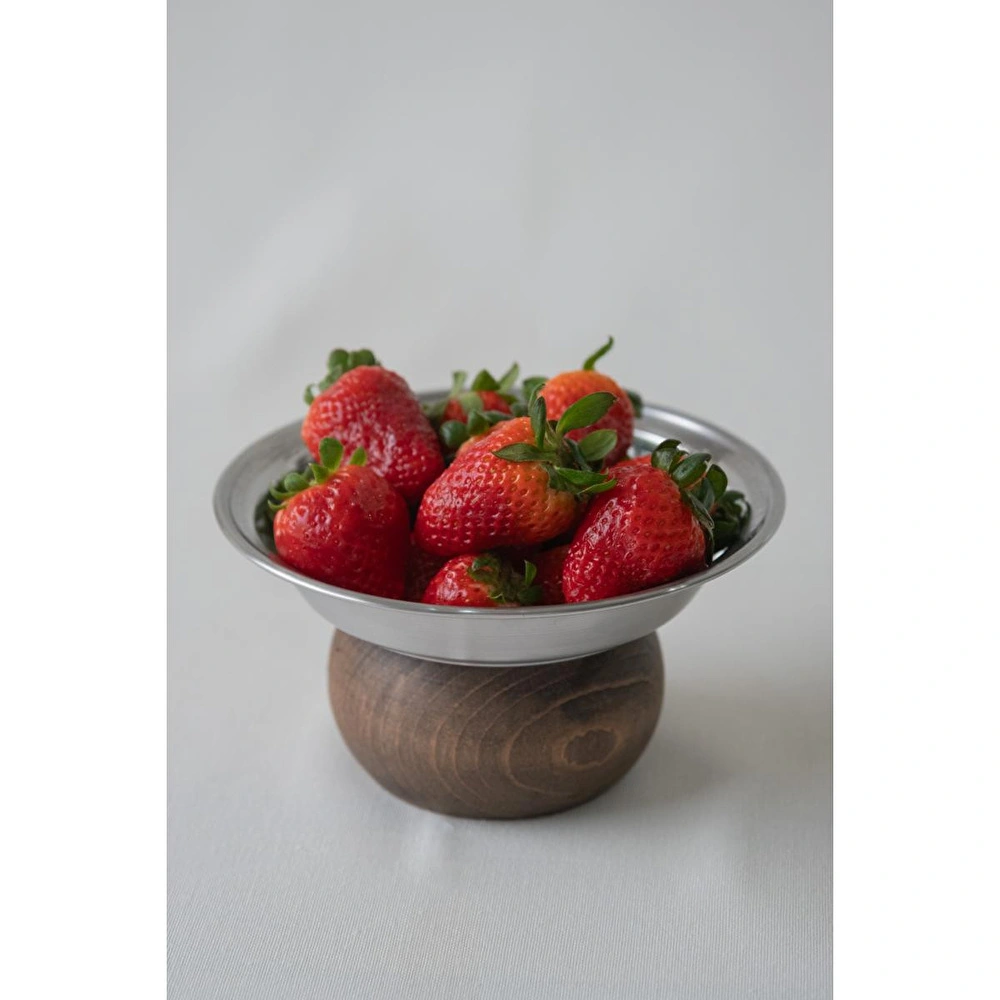 Beige & Stone Ahşap Ayaklı 15,5 Cm Çerez Meyve Kuruyemiş Sunum Kase Stand görseli 3
